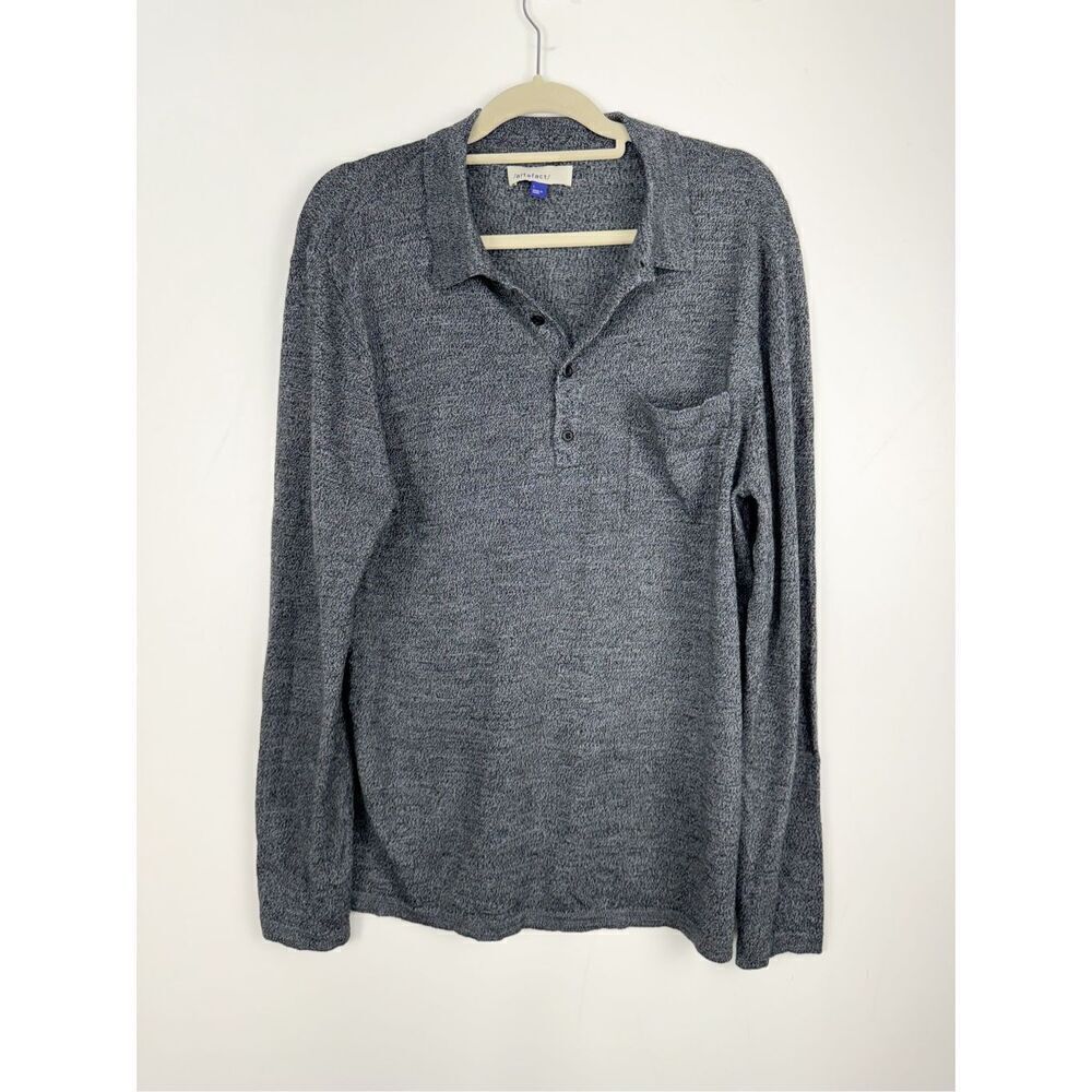Artefact Men's Wool Long Sleeve Collared Pocket Polo Shirt Heather Gray Large
